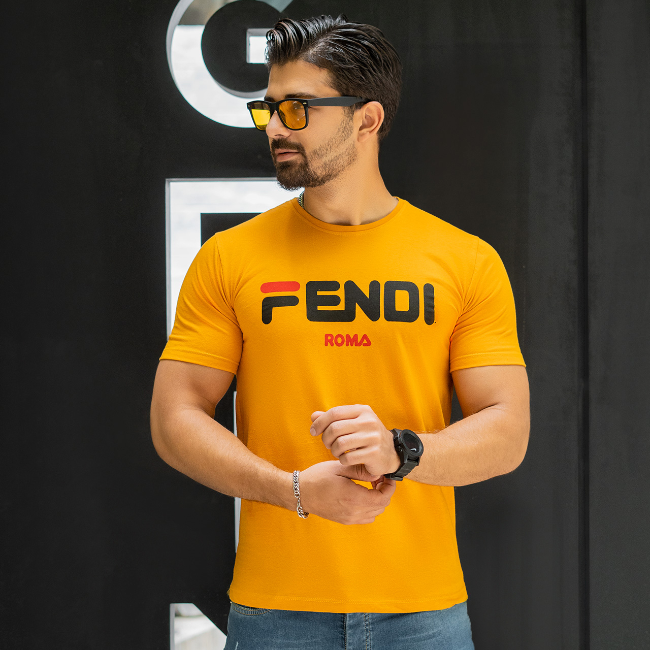 تیشرت فندی زرد مردانه مدل Roma