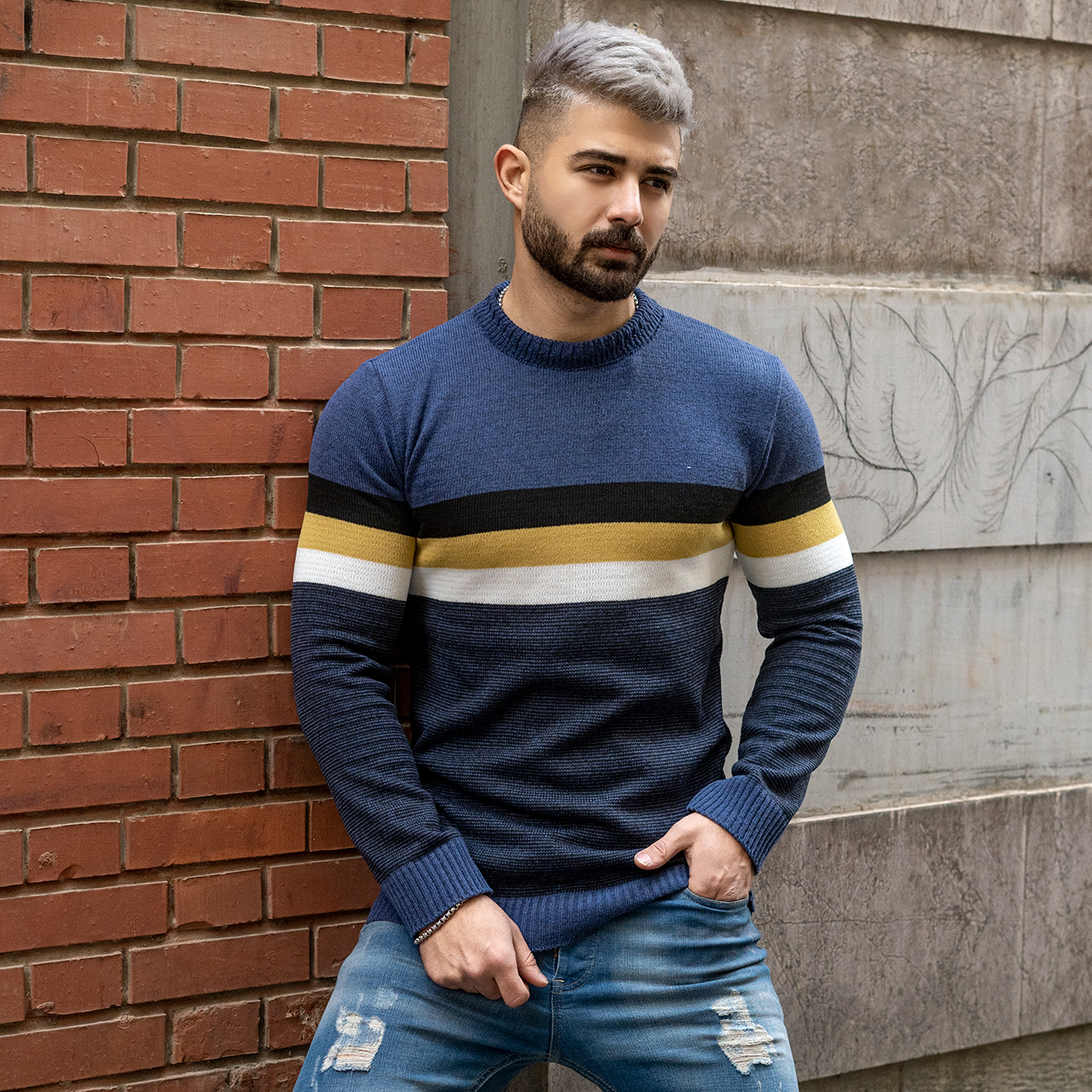 پلیور مردانه آبی مدل MISHA