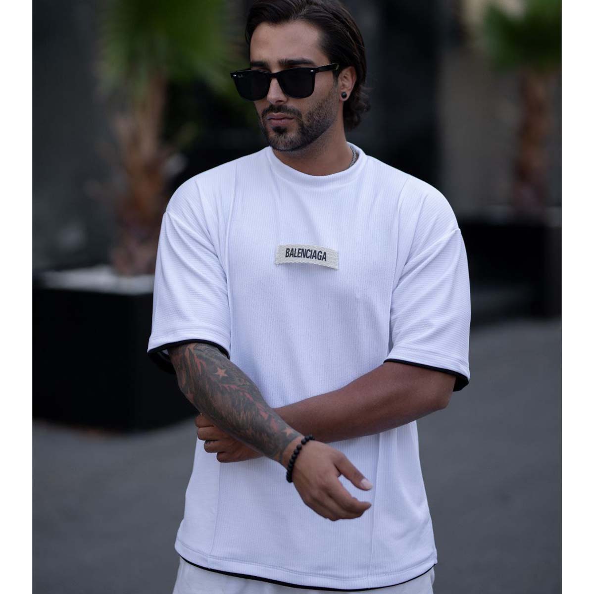 تیشرت مراکشی کبریتی سفید بالنسیاگا