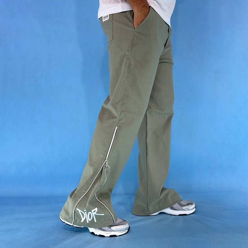 شلوار بگ سبز مردانه مدل پایین زیپ