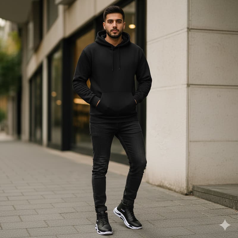 هودی کلاهدار مردانه بیسیک مشکی-مشکی